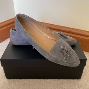 Gray suede loafers